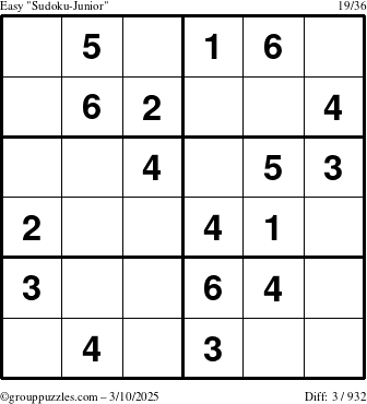 The grouppuzzles.com Easy Sudoku-Junior puzzle for Monday March 10, 2025