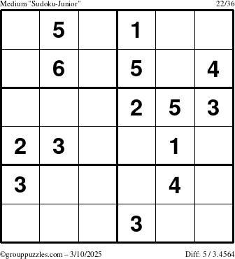 The grouppuzzles.com Medium Sudoku-Junior puzzle for Monday March 10, 2025