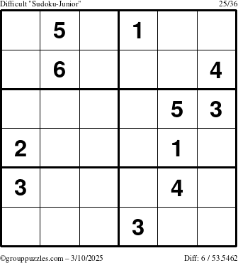 The grouppuzzles.com Difficult Sudoku-Junior puzzle for Monday March 10, 2025