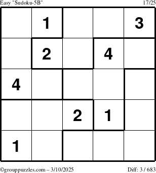 The grouppuzzles.com Easy Sudoku-5B puzzle for Monday March 10, 2025