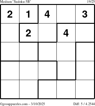 The grouppuzzles.com Medium Sudoku-5B puzzle for Monday March 10, 2025