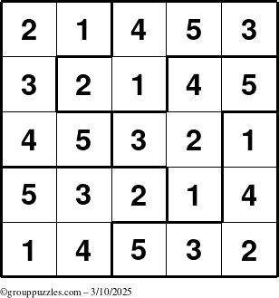 The grouppuzzles.com Answer grid for the Sudoku-5B puzzle for Monday March 10, 2025