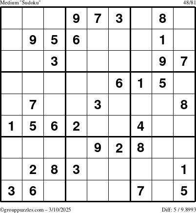 The grouppuzzles.com Medium Sudoku puzzle for Monday March 10, 2025