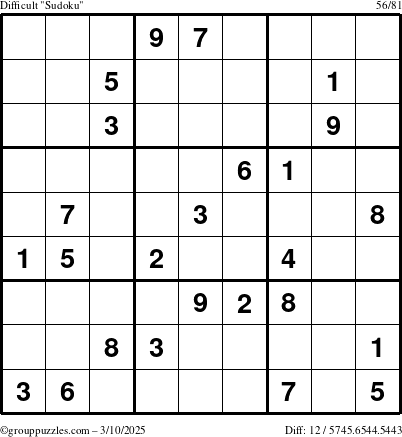 The grouppuzzles.com Difficult Sudoku puzzle for Monday March 10, 2025