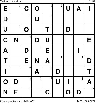 The grouppuzzles.com Medium Education-c1 puzzle for Monday March 10, 2025 with the first 3 steps marked