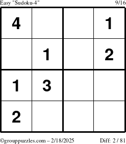 The grouppuzzles.com Easy Sudoku-4 puzzle for Tuesday February 18, 2025