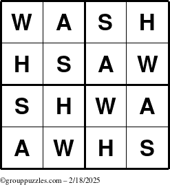 The grouppuzzles.com Answer grid for the Wash puzzle for Tuesday February 18, 2025