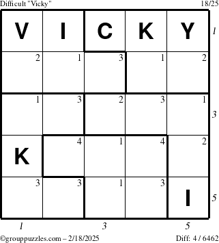 The grouppuzzles.com Difficult Vicky puzzle for Tuesday February 18, 2025 with all 4 steps marked