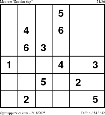 The grouppuzzles.com Medium Sudoku-6up puzzle for Tuesday February 18, 2025