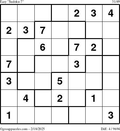 The grouppuzzles.com Easy Sudoku-7 puzzle for Tuesday February 18, 2025