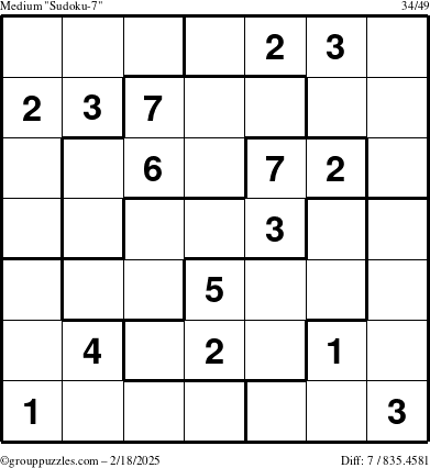 The grouppuzzles.com Medium Sudoku-7 puzzle for Tuesday February 18, 2025