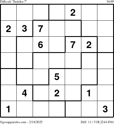 The grouppuzzles.com Difficult Sudoku-7 puzzle for Tuesday February 18, 2025