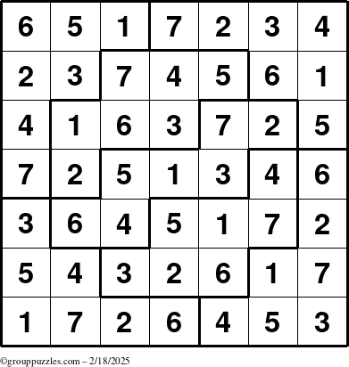 The grouppuzzles.com Answer grid for the Sudoku-7 puzzle for Tuesday February 18, 2025