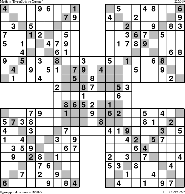 The grouppuzzles.com Medium HyperSudoku-Xtreme puzzle for Tuesday February 18, 2025