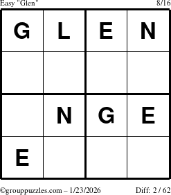 The grouppuzzles.com Easy Glen puzzle for Friday January 23, 2026