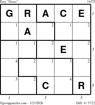 The grouppuzzles.com Easy Grace puzzle for Friday January 23, 2026 with all 4 steps marked