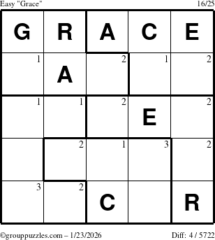 The grouppuzzles.com Easy Grace puzzle for Friday January 23, 2026 with the first 3 steps marked