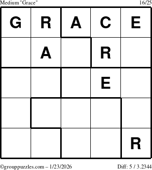 The grouppuzzles.com Medium Grace puzzle for Friday January 23, 2026