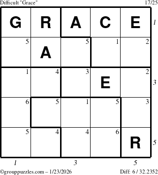 The grouppuzzles.com Difficult Grace puzzle for Friday January 23, 2026 with all 6 steps marked