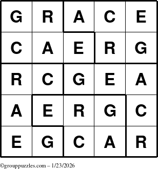 The grouppuzzles.com Answer grid for the Grace puzzle for Friday January 23, 2026