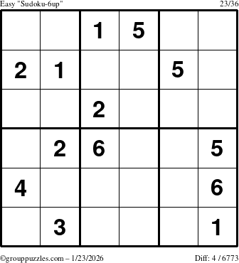 The grouppuzzles.com Easy Sudoku-6up puzzle for Friday January 23, 2026