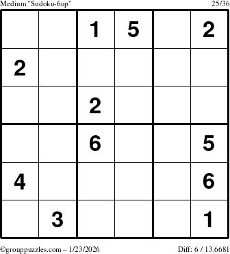 The grouppuzzles.com Medium Sudoku-6up puzzle for Friday January 23, 2026
