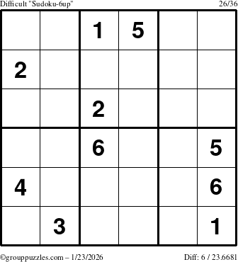 The grouppuzzles.com Difficult Sudoku-6up puzzle for Friday January 23, 2026