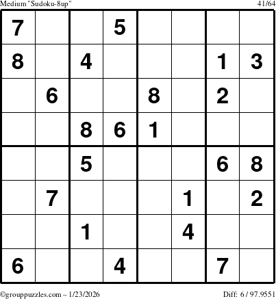 The grouppuzzles.com Medium Sudoku-8up puzzle for Friday January 23, 2026