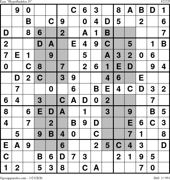 The grouppuzzles.com Easy HyperSudoku-15 puzzle for Friday January 23, 2026