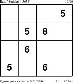 The grouppuzzles.com Easy Sudoku-4-5678 puzzle for Monday July 20, 2026