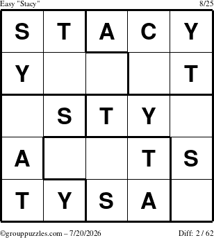 The grouppuzzles.com Easy Stacy puzzle for Monday July 20, 2026