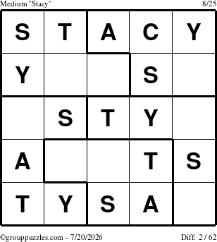 The grouppuzzles.com Medium Stacy puzzle for Monday July 20, 2026