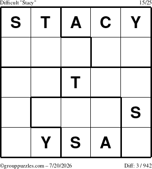 The grouppuzzles.com Difficult Stacy puzzle for Monday July 20, 2026