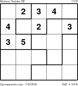 The grouppuzzles.com Medium Sudoku-5B puzzle for Monday July 20, 2026