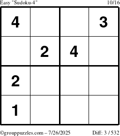 The grouppuzzles.com Easy Sudoku-4 puzzle for Saturday July 26, 2025