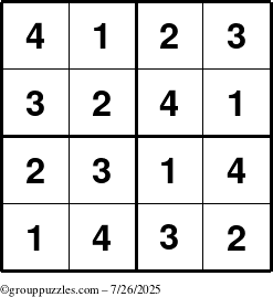 The grouppuzzles.com Answer grid for the Sudoku-4 puzzle for Saturday July 26, 2025