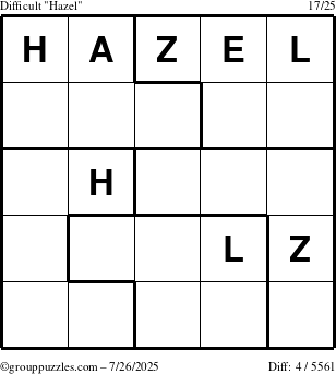The grouppuzzles.com Difficult Hazel puzzle for Saturday July 26, 2025