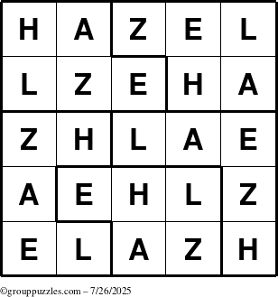 The grouppuzzles.com Answer grid for the Hazel puzzle for Saturday July 26, 2025