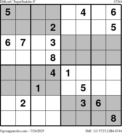 The grouppuzzles.com Difficult SuperSudoku-8 puzzle for Saturday July 26, 2025