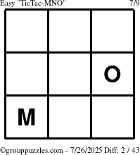 The grouppuzzles.com Easy TicTac-MNO puzzle for Saturday July 26, 2025