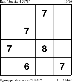 The grouppuzzles.com Easy Sudoku-4-5678 puzzle for Friday February 21, 2025