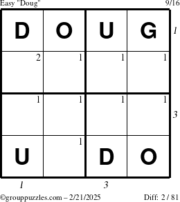 The grouppuzzles.com Easy Doug puzzle for Friday February 21, 2025 with all 2 steps marked