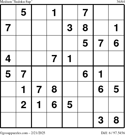 The grouppuzzles.com Medium Sudoku-8up puzzle for Friday February 21, 2025