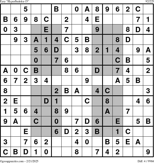 The grouppuzzles.com Easy HyperSudoku-15 puzzle for Friday February 21, 2025