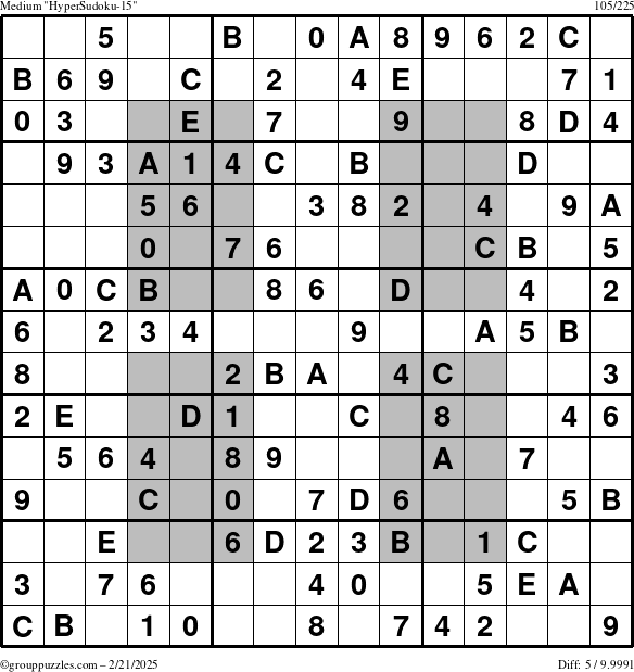 The grouppuzzles.com Medium HyperSudoku-15 puzzle for Friday February 21, 2025