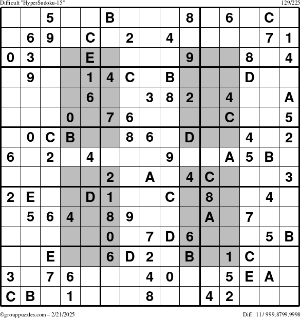 The grouppuzzles.com Difficult HyperSudoku-15 puzzle for Friday February 21, 2025