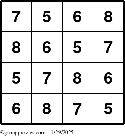 The grouppuzzles.com Answer grid for the Sudoku-4-5678 puzzle for Wednesday January 29, 2025