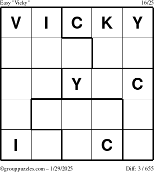 The grouppuzzles.com Easy Vicky puzzle for Wednesday January 29, 2025