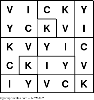 The grouppuzzles.com Answer grid for the Vicky puzzle for Wednesday January 29, 2025