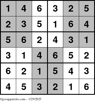 The grouppuzzles.com Answer grid for the SuperSudoku-Junior puzzle for Wednesday January 29, 2025